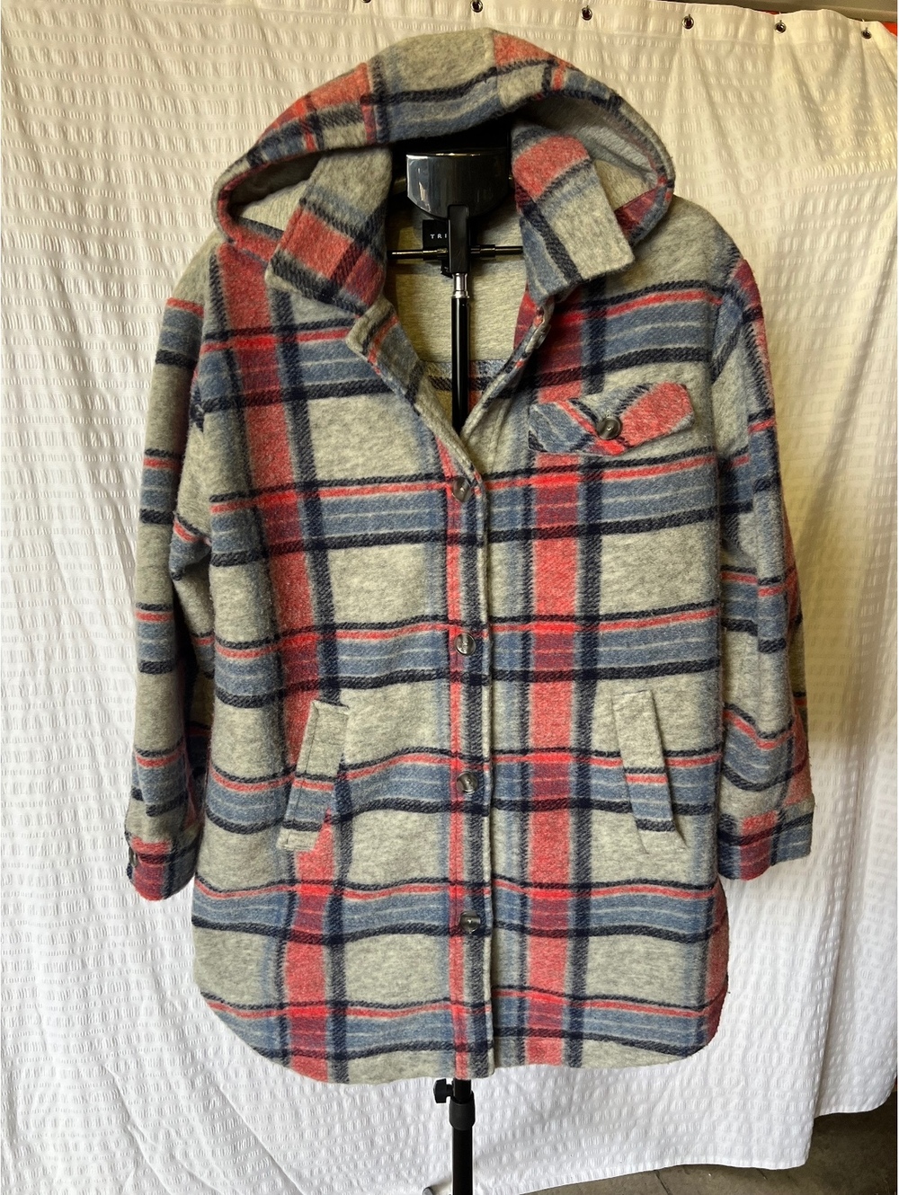 Tribal Plaid Hooded Button Front Coat Jacket Women’s G/L Large